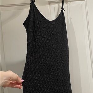 Wild Fable Black Textured Midi Dress